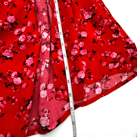 OLD NAVY 2X Red Pink Floral Rose Prairie Cottage Short Sleeve Smocked Maxi Dress - Picture 12 of 13